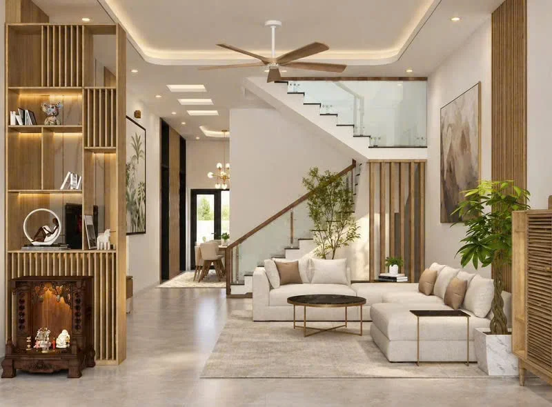 Phòng khách thông tầng – nhà mẫu